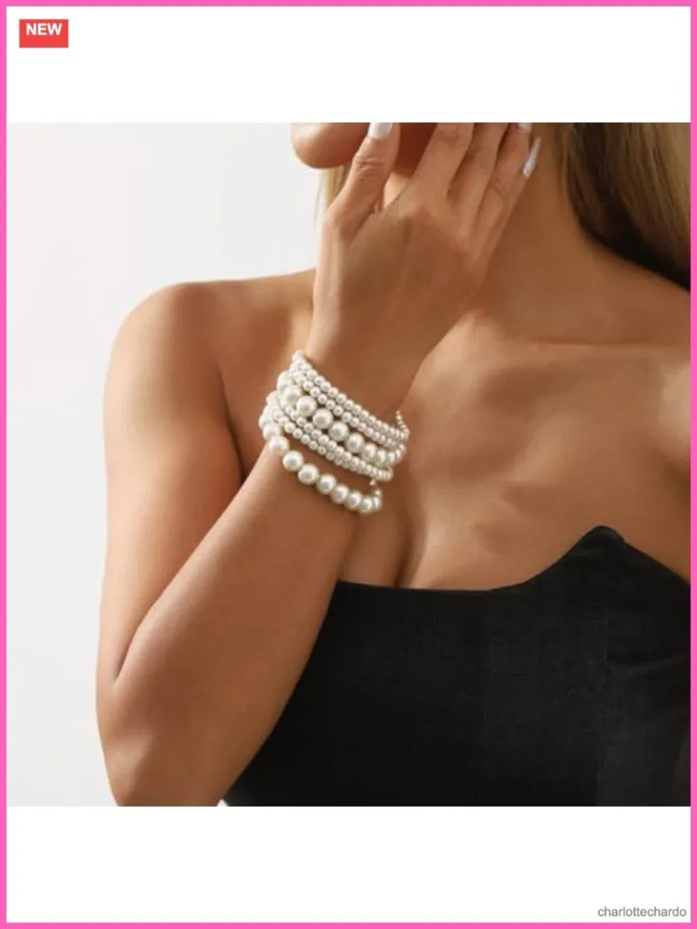 6 Pack Pearl Bracelets Set for Women Boho Jewelry Gift Party
